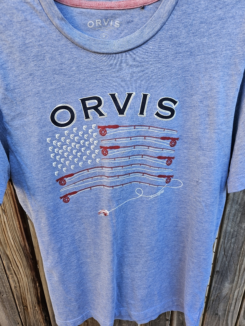 Orvis Light Blue Short Sleeve Graphic Tee with Red Accent Men's Size M - Picture 7 of 14